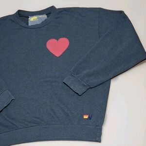 Aviator Nation Sweatshirt Medium Navy Heart Patch Oversized Unisex Crewneck